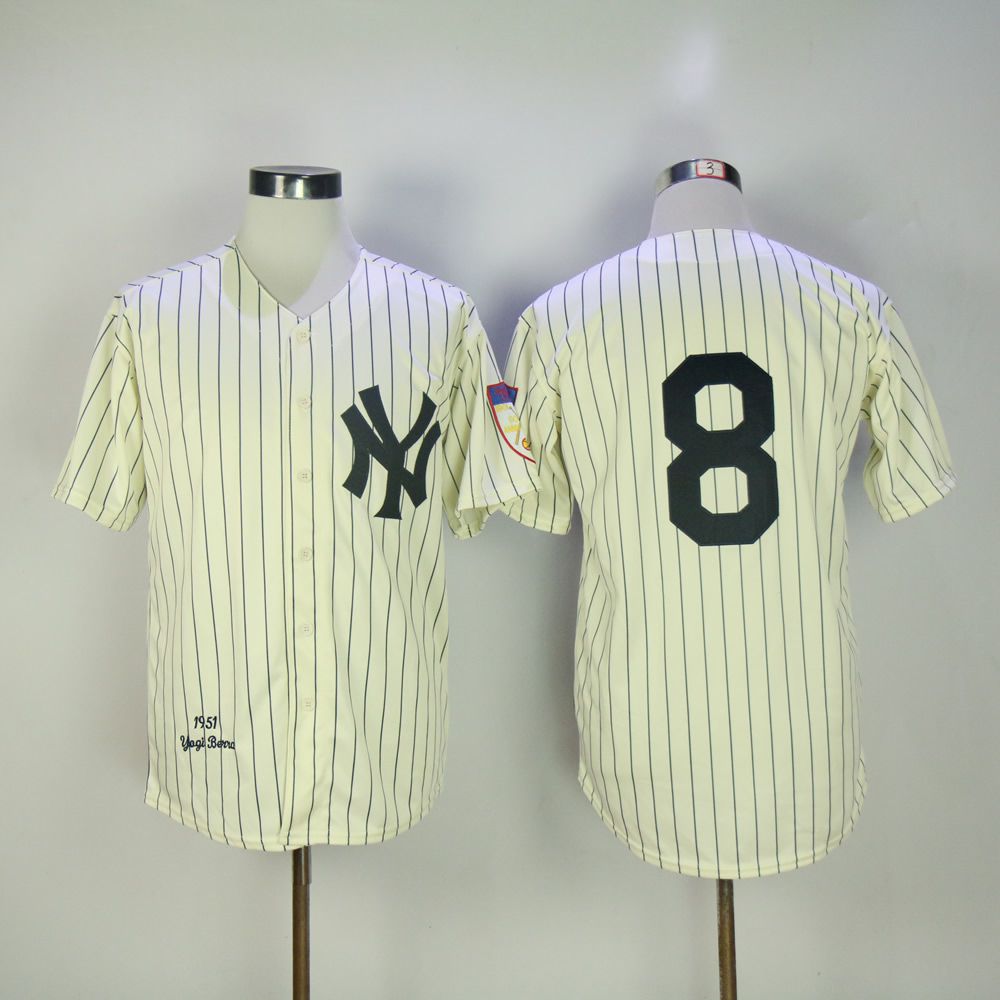 Men New York Yankees #8 No name Cream Throwback MLB Jerseys->new york yankees->MLB Jersey